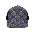 Blue And Brown Damask Pattern Print Black Mesh Trucker Hat