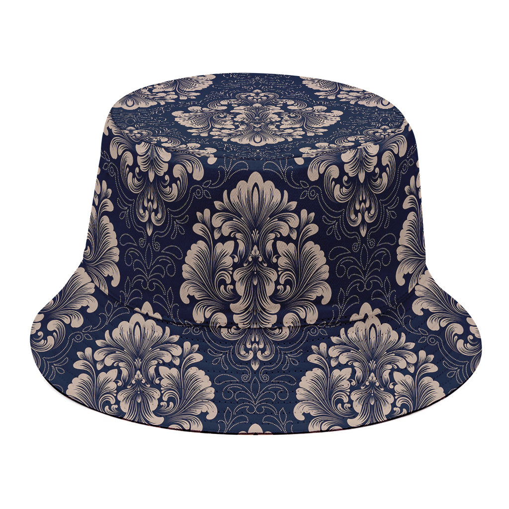 Blue And Brown Damask Pattern Print Bucket Hat