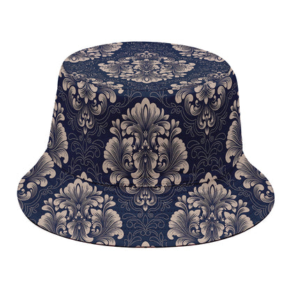 Blue And Brown Damask Pattern Print Bucket Hat