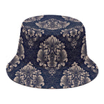 Blue And Brown Damask Pattern Print Bucket Hat
