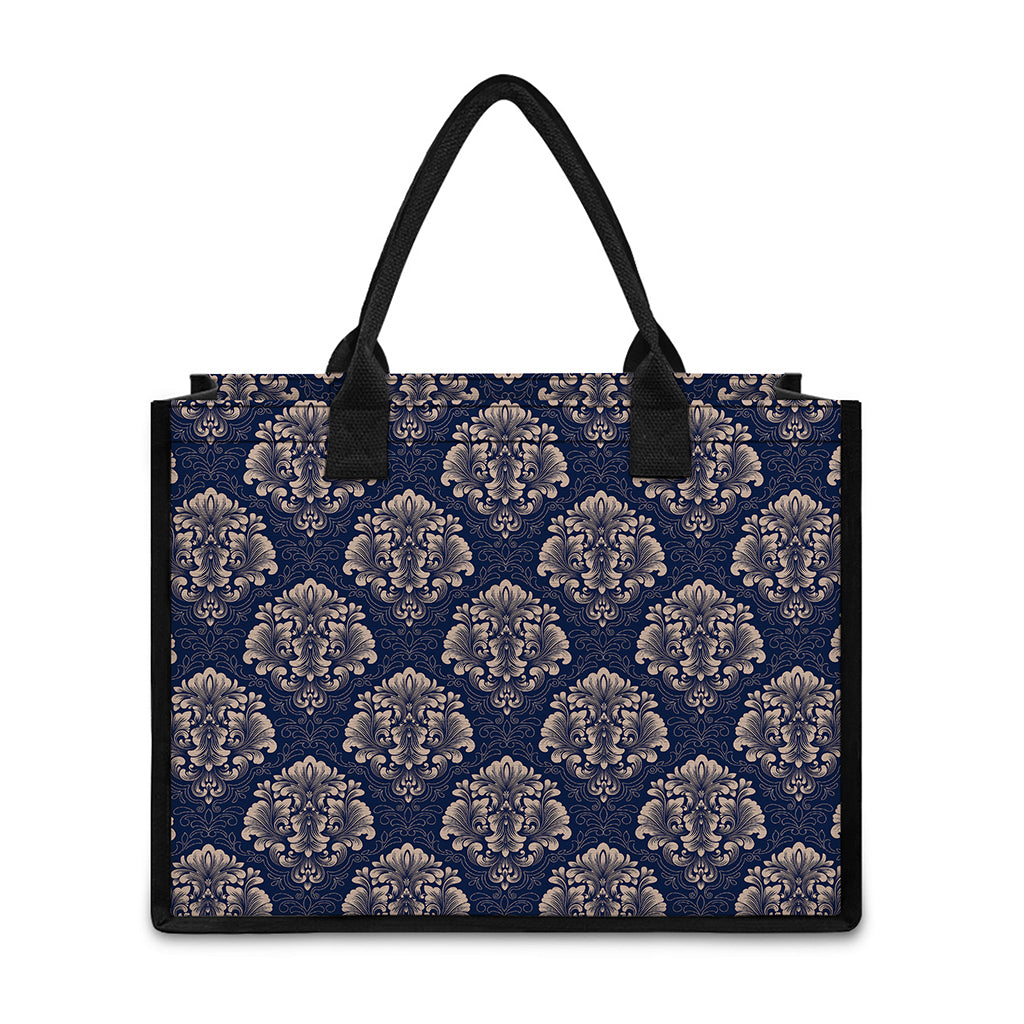 Blue And Brown Damask Pattern Print Canvas Tote Bag
