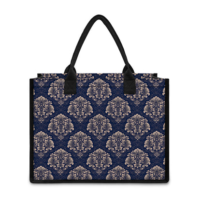 Blue And Brown Damask Pattern Print Canvas Tote Bag