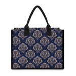 Blue And Brown Damask Pattern Print Canvas Tote Bag