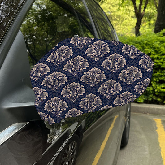 Blue And Brown Damask Pattern Print Car Side Mirror Covers