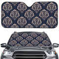 Blue And Brown Damask Pattern Print Car Windshield Sun Shade