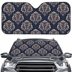 Blue And Brown Damask Pattern Print Car Windshield Sun Shade