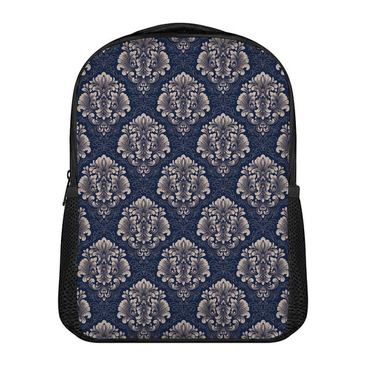 Blue And Brown Damask Pattern Print Casual Backpack