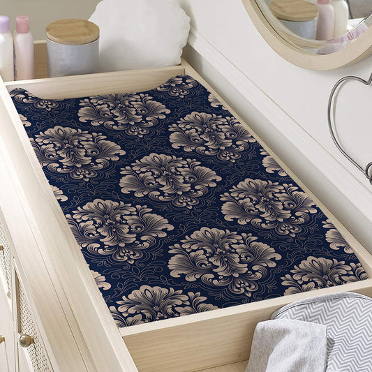 Blue And Brown Damask Pattern Print Changing Pad Cover