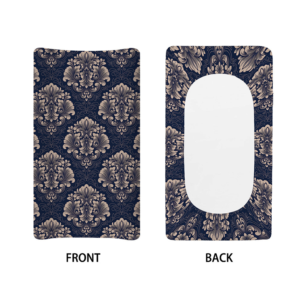 Blue And Brown Damask Pattern Print Changing Pad Cover