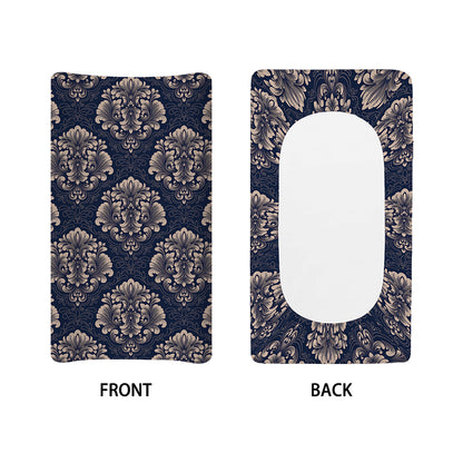 Blue And Brown Damask Pattern Print Changing Pad Cover