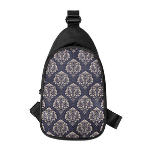 Blue And Brown Damask Pattern Print Chest Bag