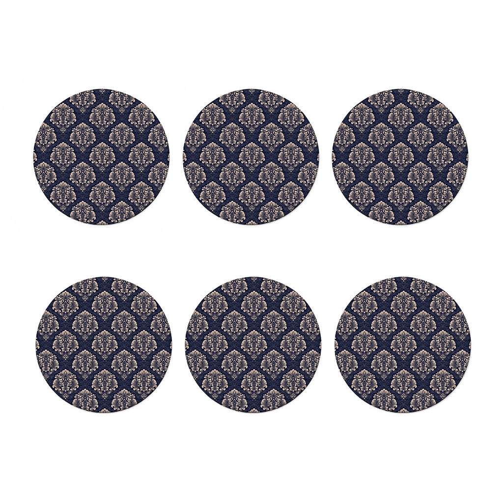 Blue And Brown Damask Pattern Print Coaster Set