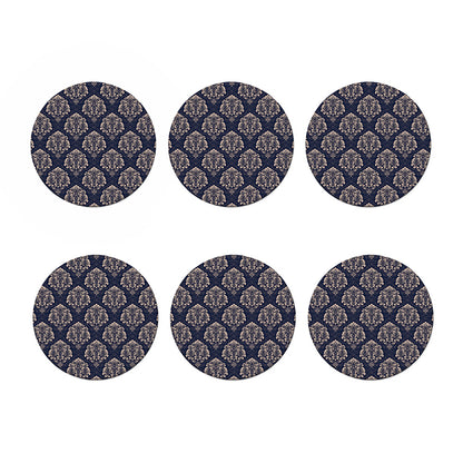 Blue And Brown Damask Pattern Print Coaster Set