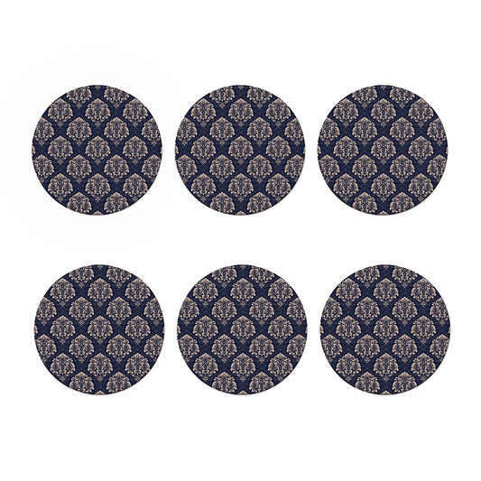 Blue And Brown Damask Pattern Print Coaster Set