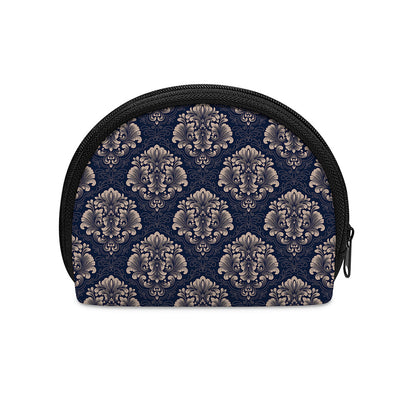 Blue And Brown Damask Pattern Print Coin Purse