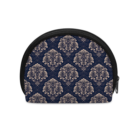 Blue And Brown Damask Pattern Print Coin Purse
