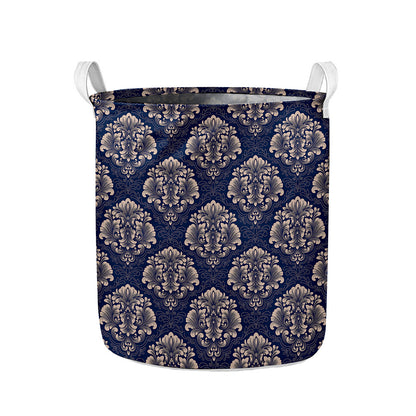 Blue And Brown Damask Pattern Print Collapsible Laundry Basket