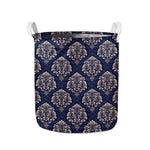 Blue And Brown Damask Pattern Print Collapsible Laundry Basket