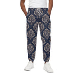 Blue And Brown Damask Pattern Print Cotton Pants
