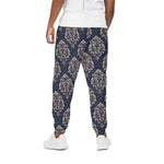Blue And Brown Damask Pattern Print Cotton Pants
