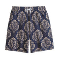 Blue And Brown Damask Pattern Print Cotton Shorts