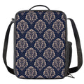 Blue And Brown Damask Pattern Print Crossbody Lunch Bag