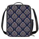 Blue And Brown Damask Pattern Print Crossbody Lunch Bag