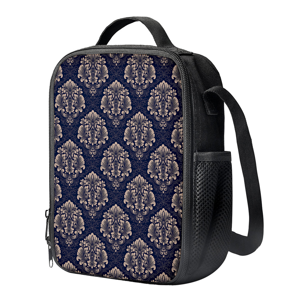 Blue And Brown Damask Pattern Print Crossbody Lunch Bag