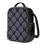 Blue And Brown Damask Pattern Print Crossbody Lunch Bag