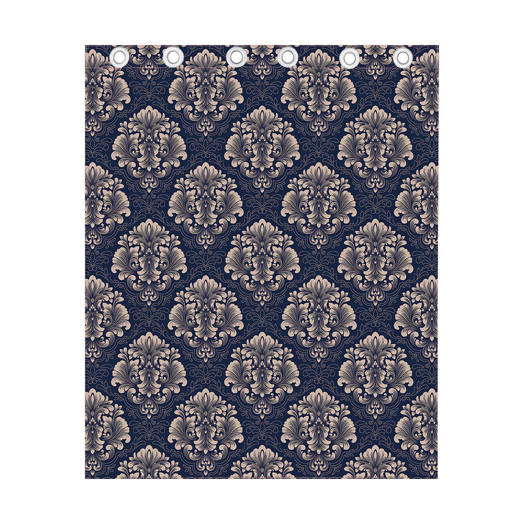 Blue And Brown Damask Pattern Print Curtain