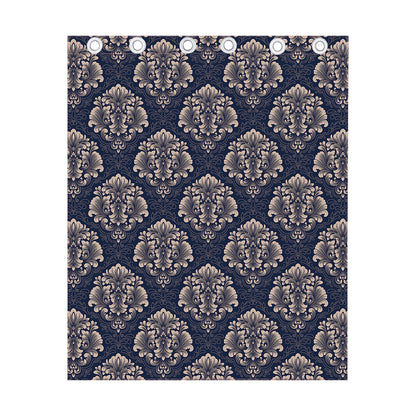 Blue And Brown Damask Pattern Print Curtain