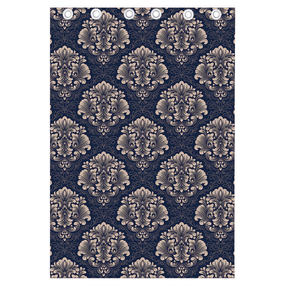 Blue And Brown Damask Pattern Print Curtain