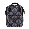 Blue And Brown Damask Pattern Print Diaper Bag