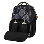 Blue And Brown Damask Pattern Print Diaper Bag