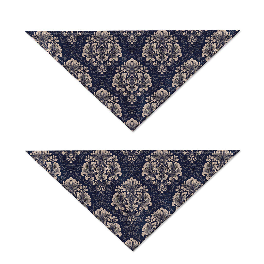 Blue And Brown Damask Pattern Print Dog Bandana