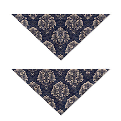 Blue And Brown Damask Pattern Print Dog Bandana