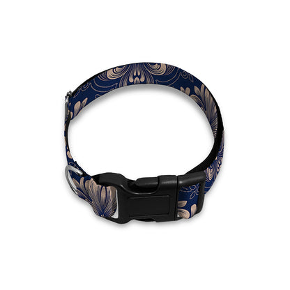 Blue And Brown Damask Pattern Print Dog Collar