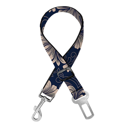 Blue And Brown Damask Pattern Print Dog Seat Belt