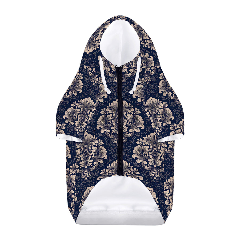 Blue And Brown Damask Pattern Print Dog Zip Up Hoodie