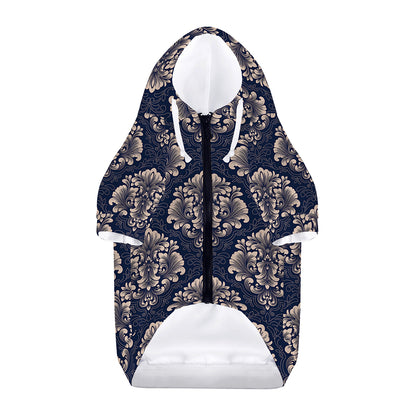 Blue And Brown Damask Pattern Print Dog Zip Up Hoodie
