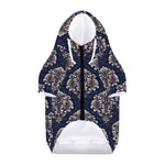 Blue And Brown Damask Pattern Print Dog Zip Up Hoodie