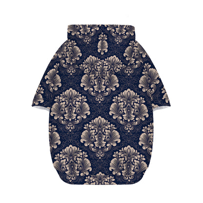 Blue And Brown Damask Pattern Print Dog Zip Up Hoodie