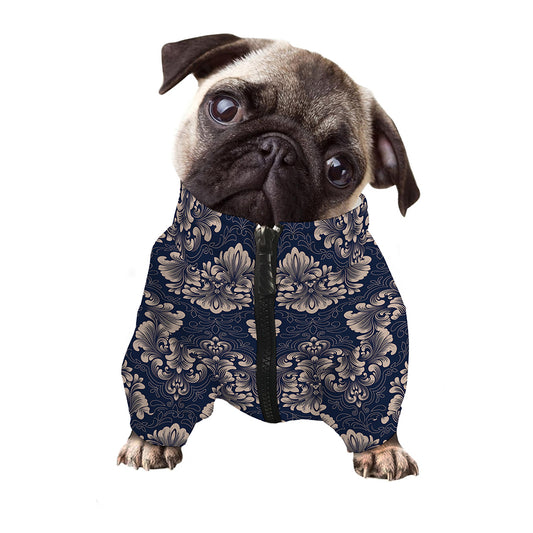 Blue And Brown Damask Pattern Print Dog Zip Up Jacket