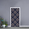 Blue And Brown Damask Pattern Print Door Sticker