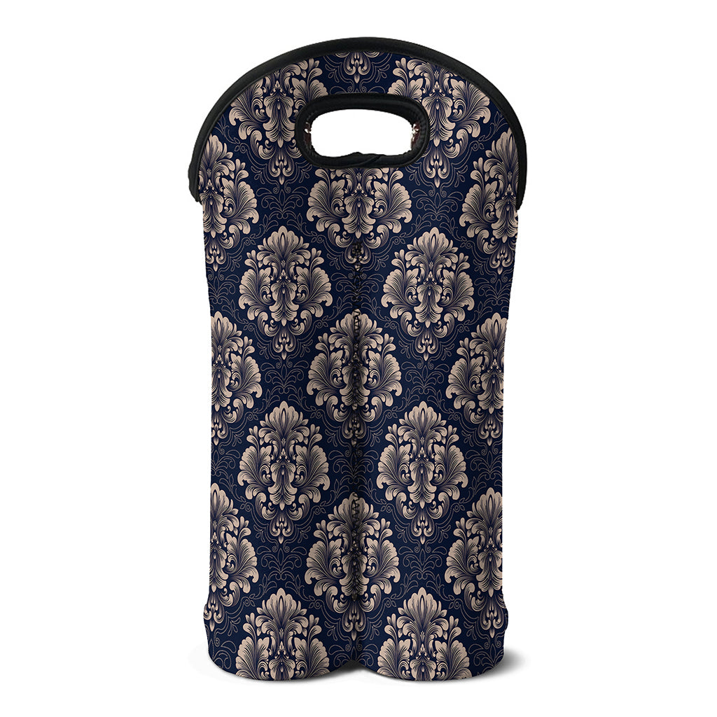 Blue And Brown Damask Pattern Print Double Neoprene Wine Tote