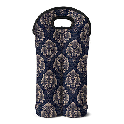 Blue And Brown Damask Pattern Print Double Neoprene Wine Tote