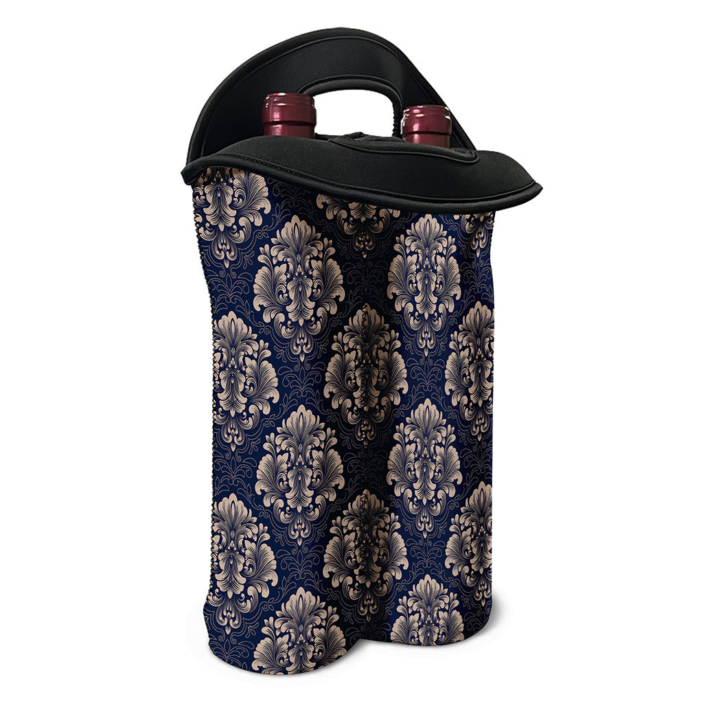 Blue And Brown Damask Pattern Print Double Neoprene Wine Tote