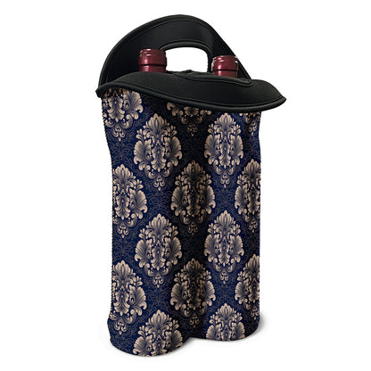 Blue And Brown Damask Pattern Print Double Neoprene Wine Tote