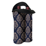 Blue And Brown Damask Pattern Print Double Neoprene Wine Tote
