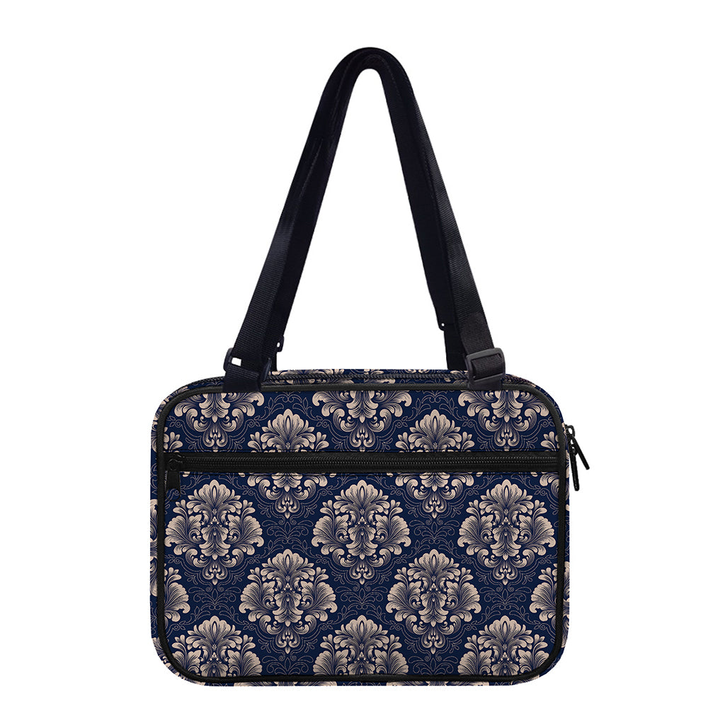 Blue And Brown Damask Pattern Print Double Strap Bible Bag